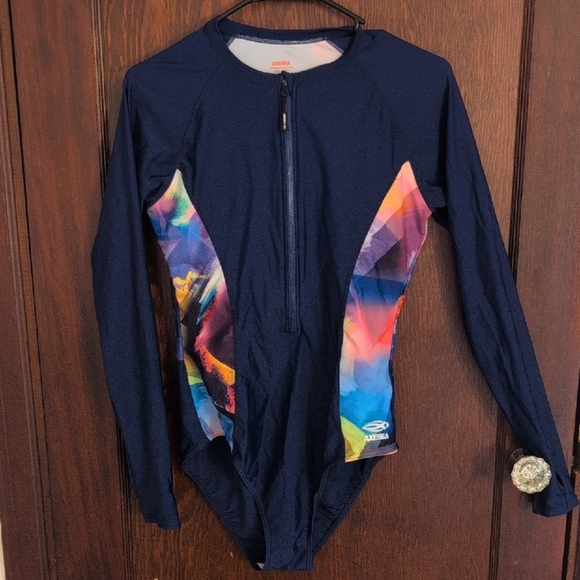 Axesea Long Sleeve Zip Padded One Piece Swimsuit Size 12 - Picture 1 of 7